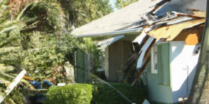 A home in Saint Petersburg, Florida that has been damaged by hurricane winds