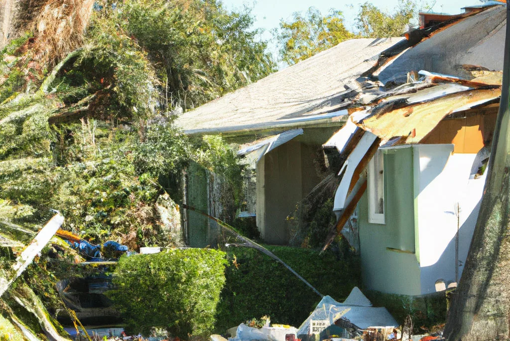 A home in Saint Petersburg, Florida that has been damaged by hurricane winds